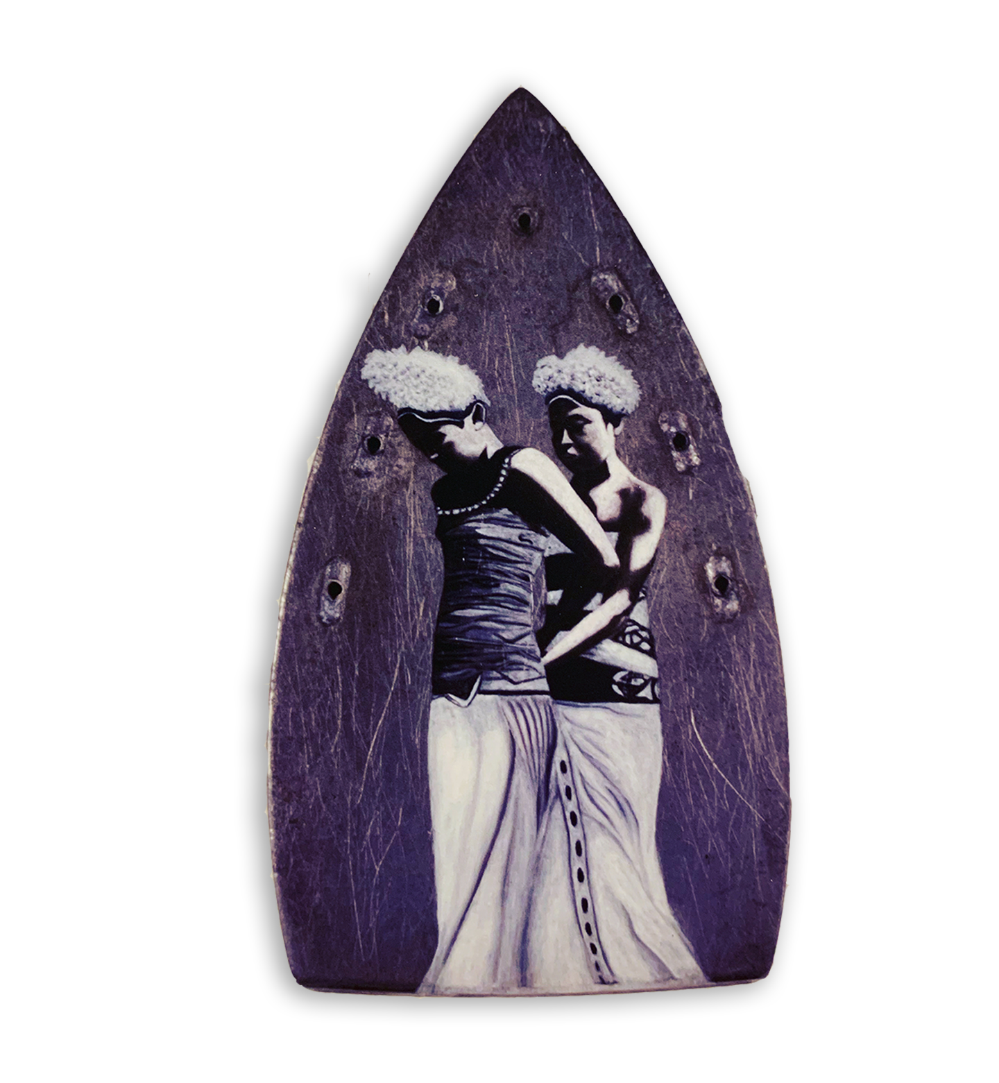 Dress, oil painting on found iron by Geoff Holle.