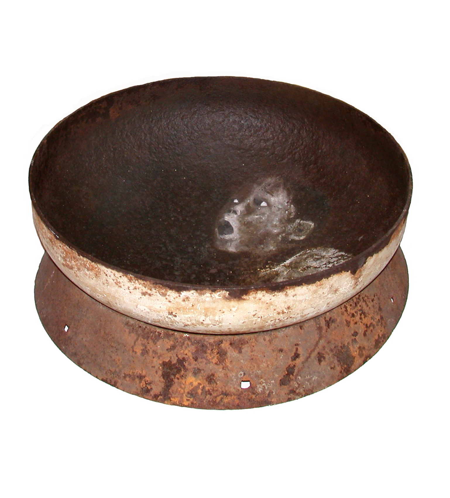 Well, oil painting on found iron by Geoff Holle.