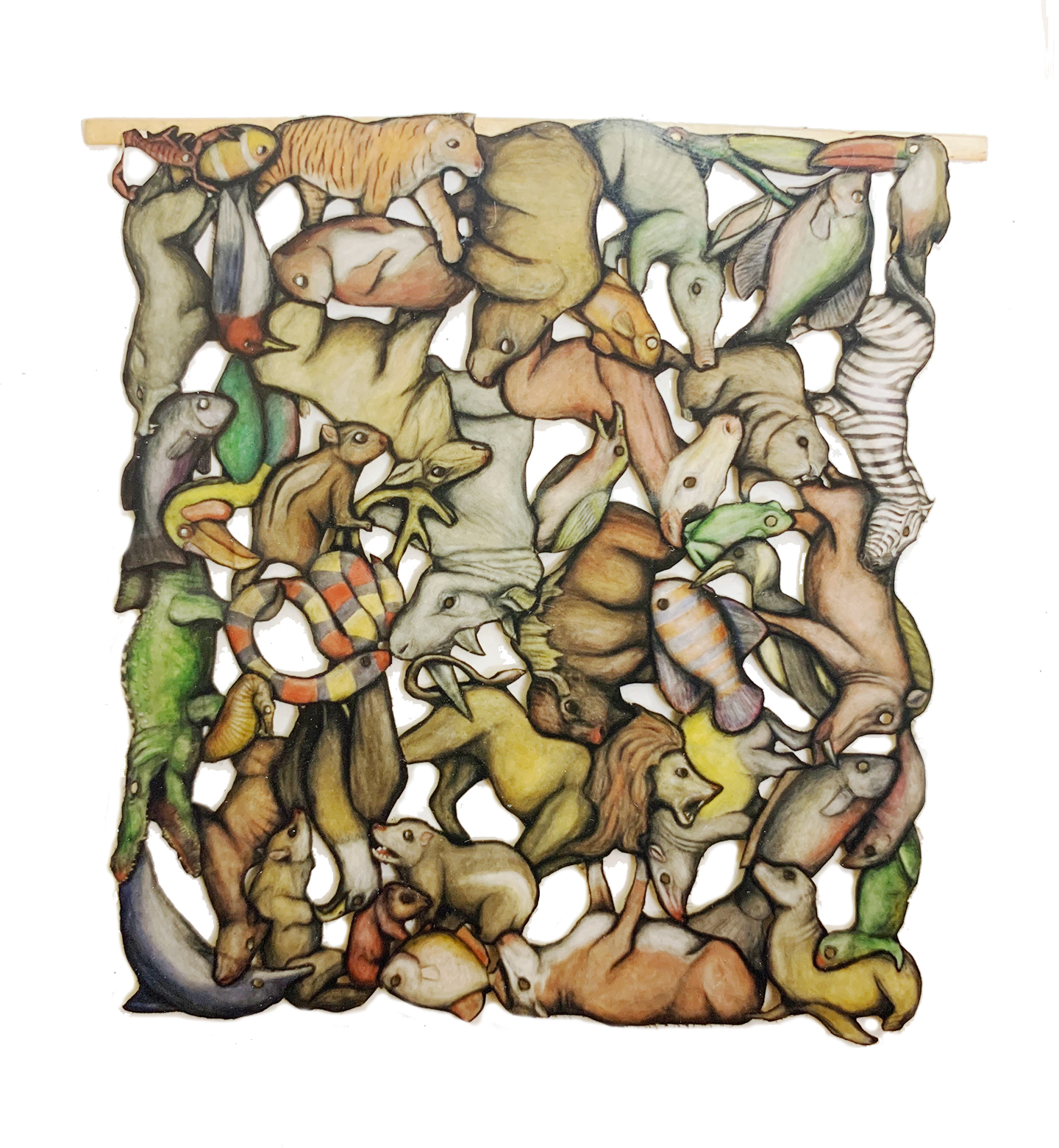 Animals Square, oil on fabric by Geoff Holle.